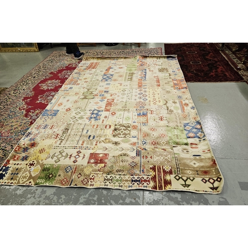 261 - Large contemporary Floor Rug - Aztec Pattern on a dark cream ground, (viscose and cotton), 3m x 2m