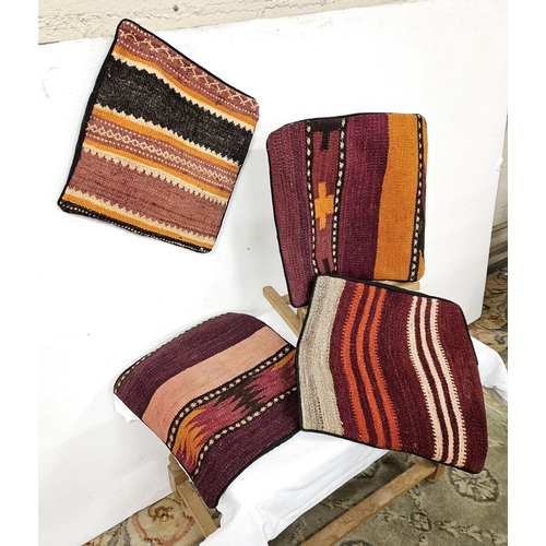 264 - Similar set of 4 woven wool Kiln Cushion Covers with black cotton backs - deep red, orange, cream co... 