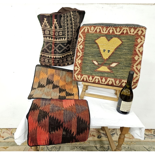 265 - 4 kilm cushion covers , autumnal colours (with cotton backs), from 40cm sq to 48cm sq