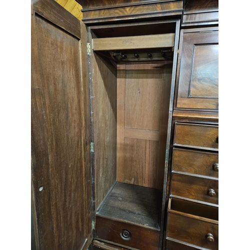 271 - Fine Large 19thC Mahogany Compactium Wardrobe, with a hanging robe closet on either end and a chest ... 