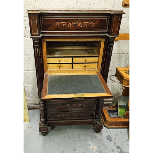 278 - Late 19thC French Escritoire, the finely feather figured rosewood cabinet having a red veined marble... 