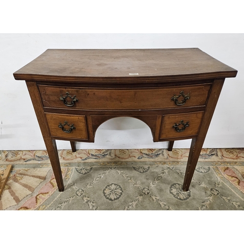 279 - Bow-front Mahogany Side Table, on tapered legs, with 3 apron drawers (1 long and 2 smaller), inlaid,... 