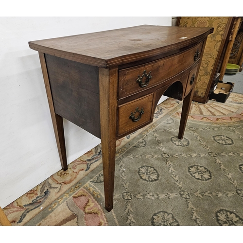 279 - Bow-front Mahogany Side Table, on tapered legs, with 3 apron drawers (1 long and 2 smaller), inlaid,... 