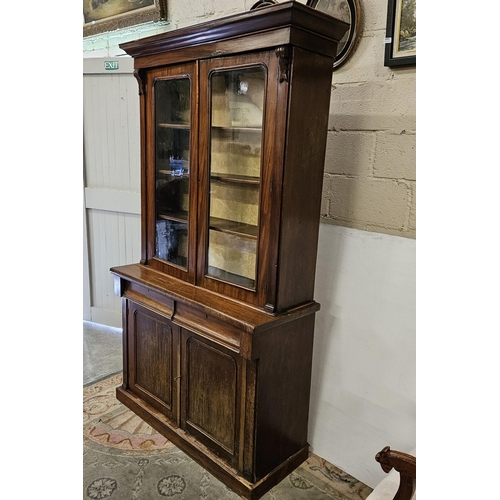 286 - 19thC Mahogany Bookcase - 2 glazed doors over 2 panelled doors and 2 drawers, on a platform base, 12... 