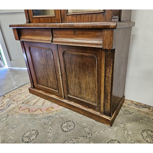 286 - 19thC Mahogany Bookcase - 2 glazed doors over 2 panelled doors and 2 drawers, on a platform base, 12... 