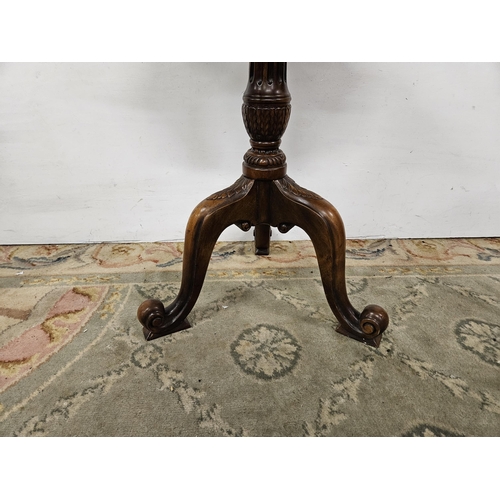 30 - Tooled brown leather topped Occasional / Lamp Table, with a raised brass gallery to the octagonal sh... 