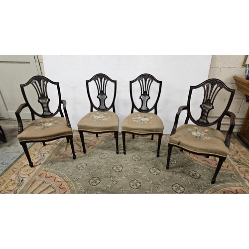 319 - Set of 8 x 19thC Hepplewhite Mahogany Dining Chairs, including a pair of Carvers, all with shield sh... 