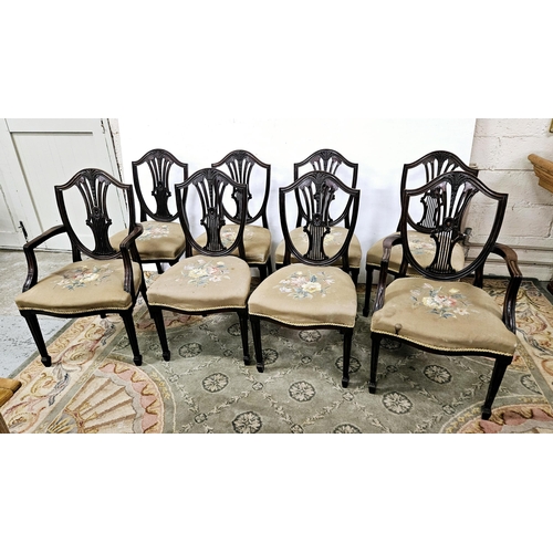 319 - Set of 8 x 19thC Hepplewhite Mahogany Dining Chairs, including a pair of Carvers, all with shield sh... 