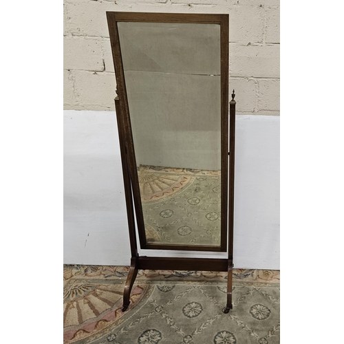 353 - Edwardian Mahogany Framed Cheval Mirror, a pivoting rectangular shaped bevelled mirror, on a 4 legge... 