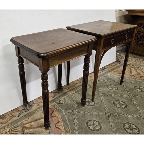 39 - 2 Rectangular Topped Mahogany Tables - 1 with a drawer on tapered legs (60cmW x 50cmd) & 1 with moul... 