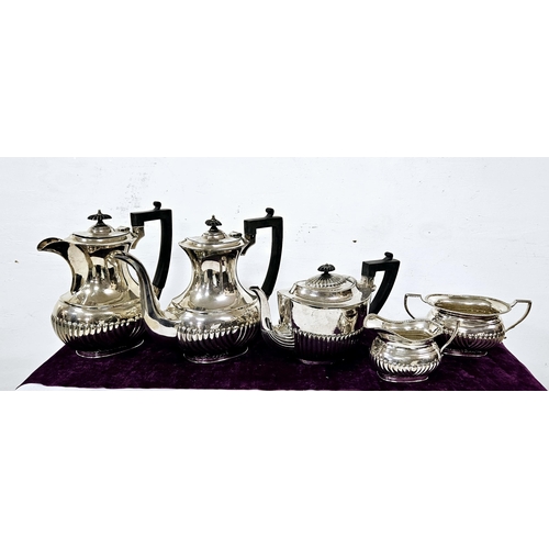 461 - Good 5-piece Sheffield Silver Plate Tea/Coffee Set, silver plated with a lobed body, including a tea... 