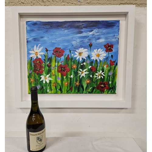 470 - Summer Flowers, Irish School (initialled), in a contemporary white frame, 55cm x 65cm