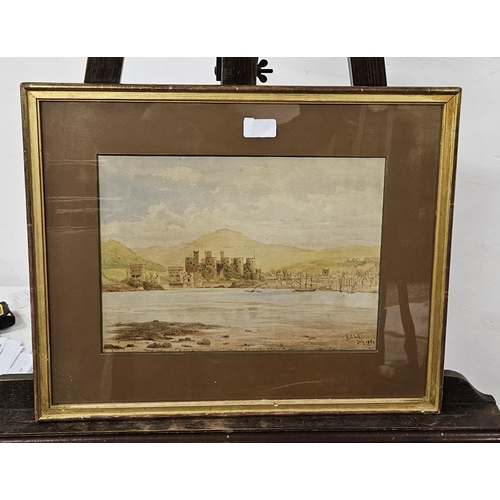 482 - 19thC British Watercolour - Conway Castle (with paddle steamer), in original gilt frame, 42cm x 51cm... 