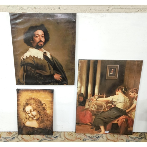 485 - 3 unframed Oleographs - old Master scenes, 51cm, 68cm & 81cmH