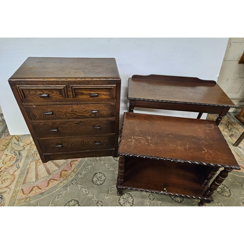 507 - 1950's Oak Chest of Drawers (bakelite handles) & modern teak hall table & TV table (3)