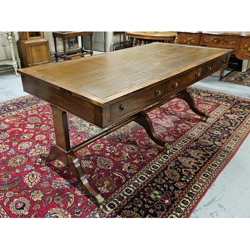 53 - Early 20thC Mahogany Library Desk, the brown leatherette top over 3 drawers  to the front ad 3 false... 