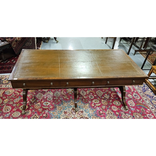 53 - Early 20thC Mahogany Library Desk, the brown leatherette top over 3 drawers  to the front ad 3 false... 