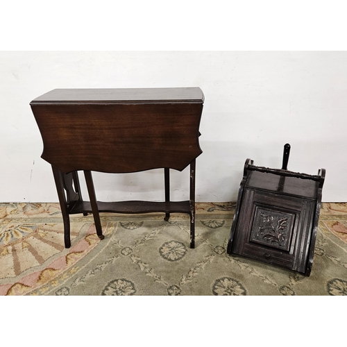 65 - Drop Leaf Sutherland Table (shaped ends) & a coal box with shovel (2)