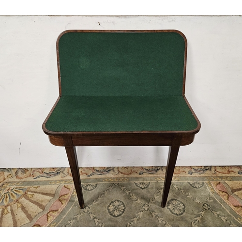 67 - Foldover Mahogany Card Table, the top cross-banded with satinwood, opening to a green baize interior... 