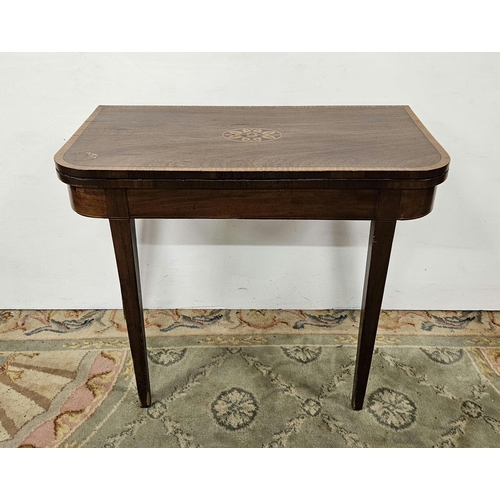 67 - Foldover Mahogany Card Table, the top cross-banded with satinwood, opening to a green baize interior... 