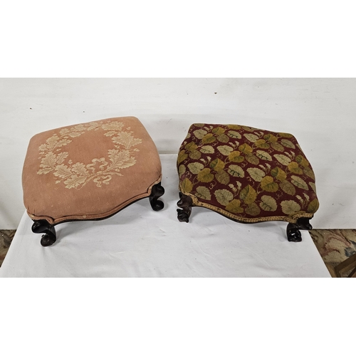 96 - Two Victorian Footstools, on cabriole legs - 1 rosewood with needlepoint floral decor (2)