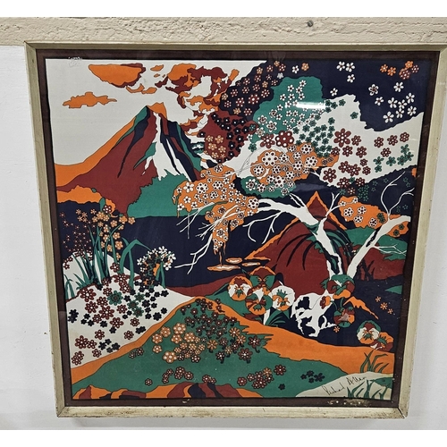 198 - Vintage Richard Allen Silk Scarf, abstract landscape (autumnal colours), framed (frame worn, some da... 