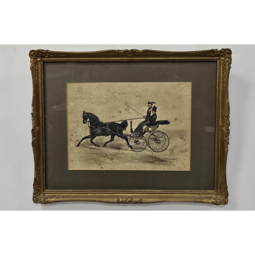 209 - 19thC Watercolour - Carriage Drivers - in a Bassi, Dublin craved gilt frame 46 x 57cm (some water sp... 