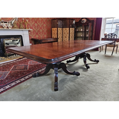 320 - Fine Quality WMIV Mahogany Extendable Dining Table (seats up to 16), the centre supported on two lar... 