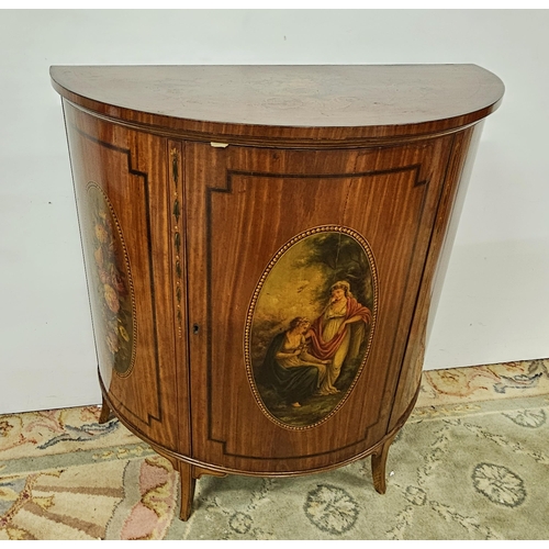 321 - Fine Quality 19thC Satinwood Cabinet, bow-front shaped, beautifully decorated with polychrome and ha... 