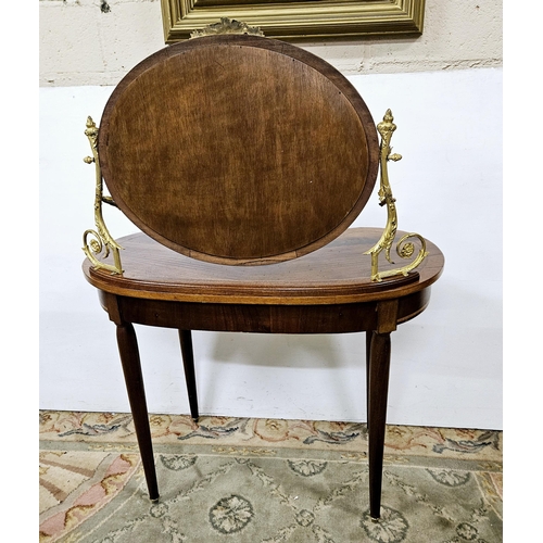 323 - French Dressing Table, nicely kidney-shaped with a swivel mirror above, two (electric) brass light f... 