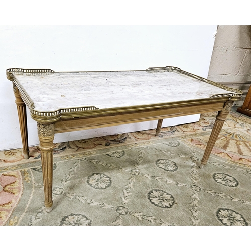 324 - Fine Quality French Marble Topped Coffee Table, on a limed oak base, a shaped and pierced brass gall... 