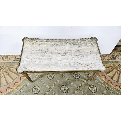 324 - Fine Quality French Marble Topped Coffee Table, on a limed oak base, a shaped and pierced brass gall... 