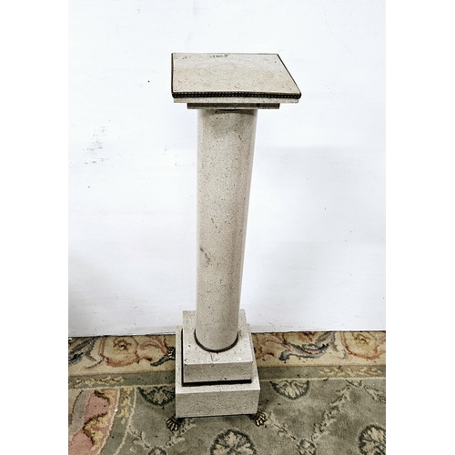 326 - 19thC light beige Marble Pedestal, a brass border to the rectangular top, over a column body, on 4 b... 