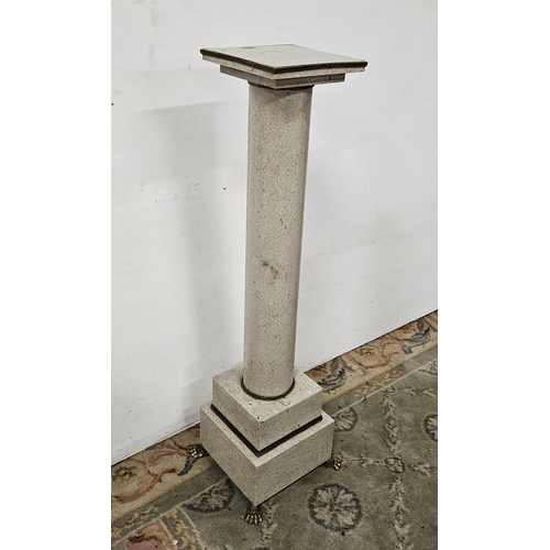 326 - 19thC light beige Marble Pedestal, a brass border to the rectangular top, over a column body, on 4 b... 