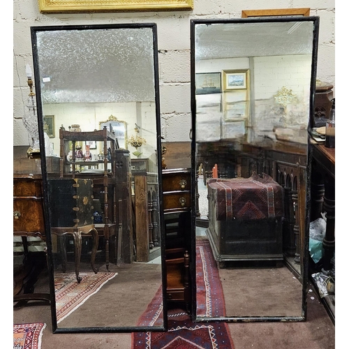 420 - Matching Pair of early 20thC Wall / Bar Mirrors, in rectangular black painted pine frames, each 184c... 