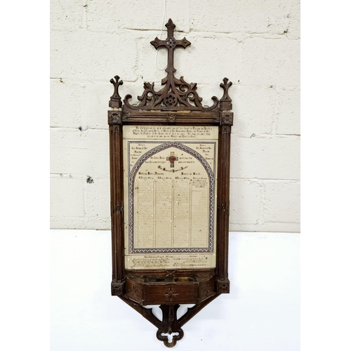 424 - 19thC Gothic Carved Pitch Pine Church Frame, framing a benefactors list, with coin wells at the base... 