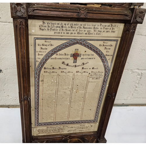 424 - 19thC Gothic Carved Pitch Pine Church Frame, framing a benefactors list, with coin wells at the base... 