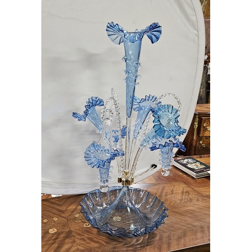 462 - Classic Victorian Style Blue Glass Epergne, with 3 hanging baskets, 64cmH