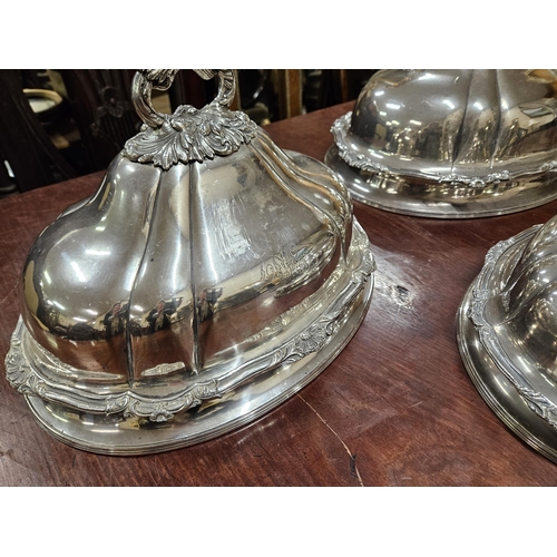 463 - Set of 3 Victorian graduating silver-plated Meat Dish Covers/Cloches, inscribed with a heraldic coat... 