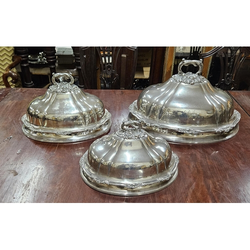 463 - Set of 3 Victorian graduating silver-plated Meat Dish Covers/Cloches, inscribed with a heraldic coat... 