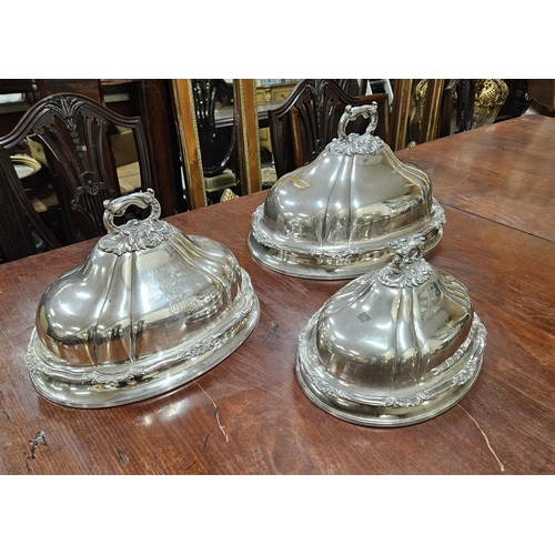 463 - Set of 3 Victorian graduating silver-plated Meat Dish Covers/Cloches, inscribed with a heraldic coat... 