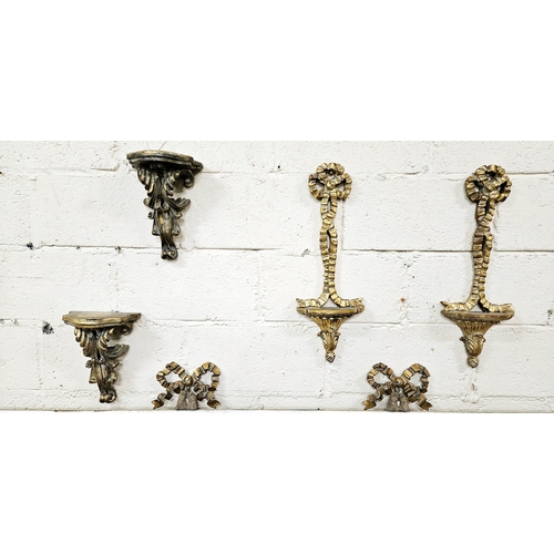 480 - 2 wall plate Racks, 2 ribbon shaped wall decorations & ONE wall sconces, all painted gold (5) (NOTE:... 