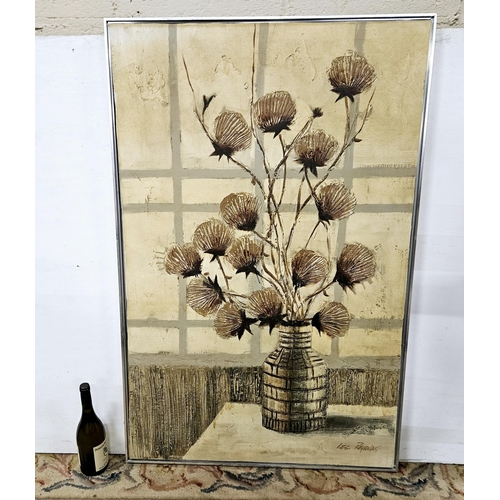 481 - Lee Reynolds (original 1970's), large Oil on Canvas, dried flowers still life in a vase (no damage) ... 