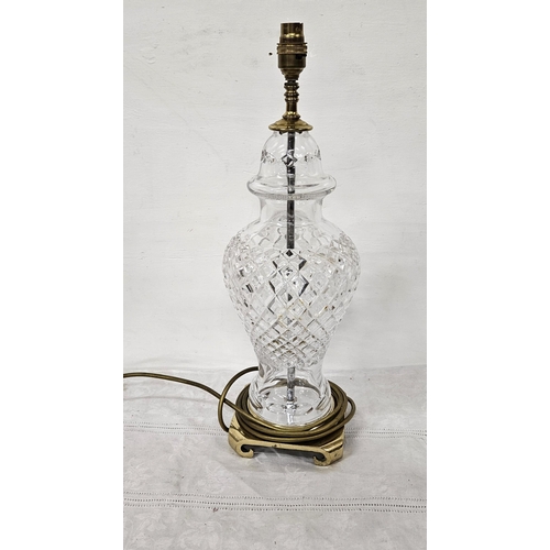 186 - Nice Cut Glass Table Lamp (electric), a bulbous hob-nail design body, on a brass base (probably Wate... 