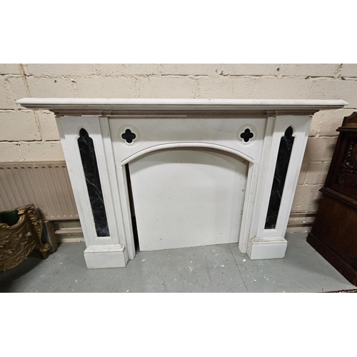 330 - Fine Large White Marble Fireplace in the gothic style, with green Connemara inlaid side jams, 6ft ... 