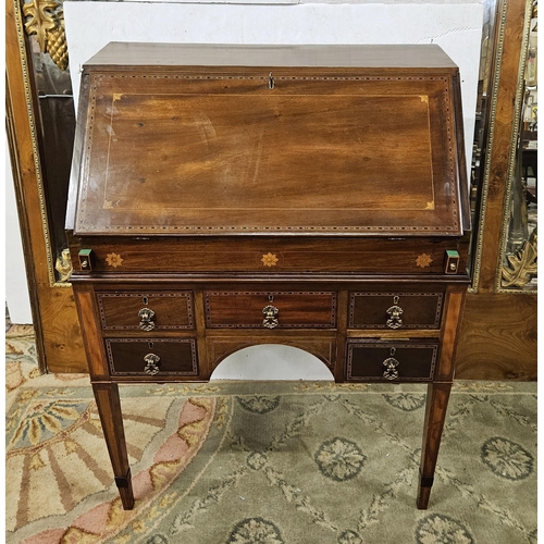 59 - Edwardian Inlaid Mahogany Secretaire Bureau, nicely inlaid desk front, with cast brass handles openi... 