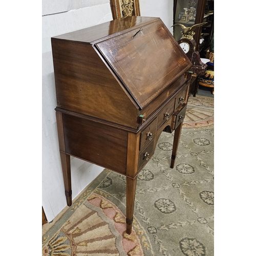 59 - Edwardian Inlaid Mahogany Secretaire Bureau, nicely inlaid desk front, with cast brass handles openi... 