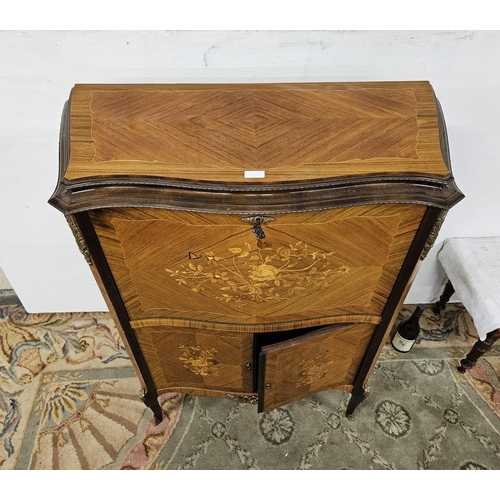 281 - Good Quality early 20thC Kingwood Drinks Cabinet, the fold-down tray top opening to a mirrored shelf... 