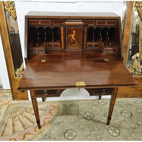 47 - Edw Mahogany Slope-front Bureau, with inlay throughout, brass drop handles with an interior arrangem... 