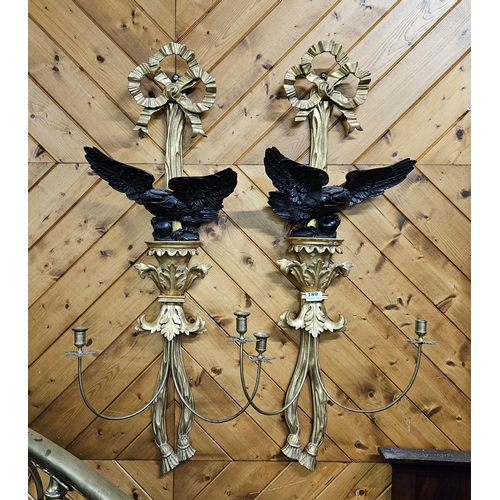 189 - Matching Pair of finely carved and gilded Timber Wall Lights, the ribbon design frames mounted with ... 